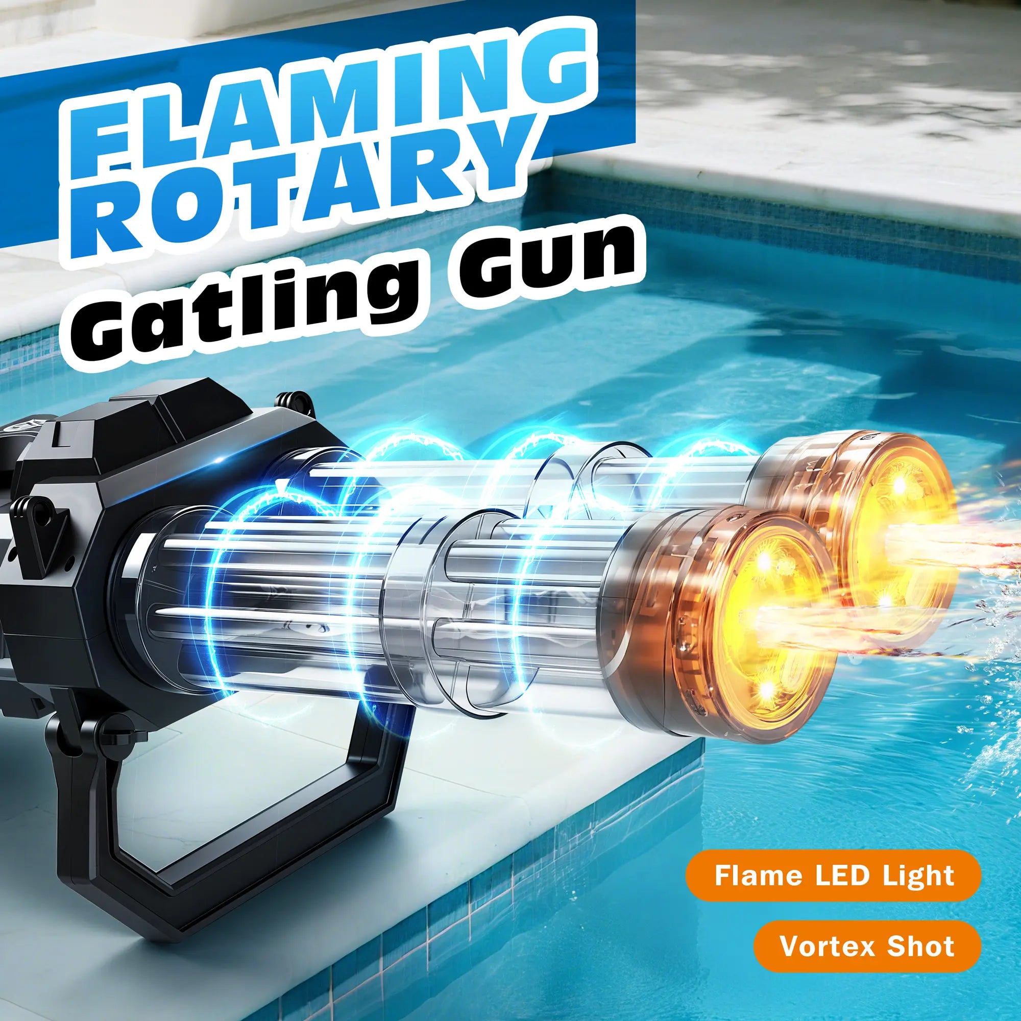 Gatling Electric Water Adults & Kids, Dual-Barrel, up to 49Ftmost Powerful Automatic Long-Range Squirt with LED Water-Sensor, Largewater Tank & Battery, Outdoor Toy, Summer Beach Toys Parties Play Pool for Yard Easter Gift Neat Gun Ball Shooting Game