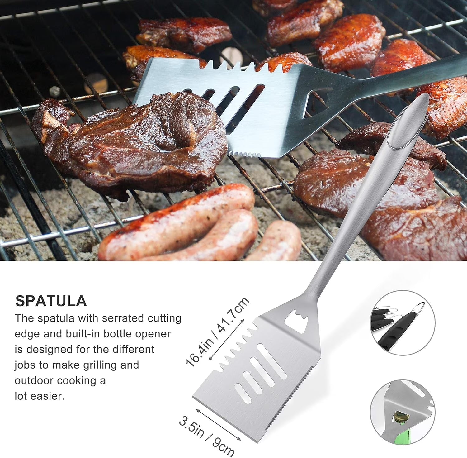 8PCS Heavy Duty Stainless Steel Grill Accessories Set with Spatula - Pefert Christmas Grill Gifts Set for Man