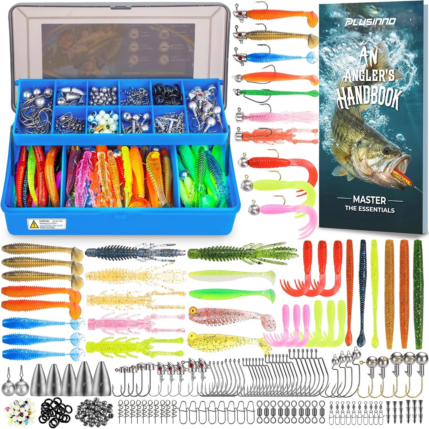 Fishing Lures Kit, 211Pcs Tackle Box with Tackle Included, Bass Fishing Kit with Pre-Rigged Jig Head Lures, Soft Baits, Hooks, Weights, Freshwater Fishing Gear for Walleye Crappie Trout