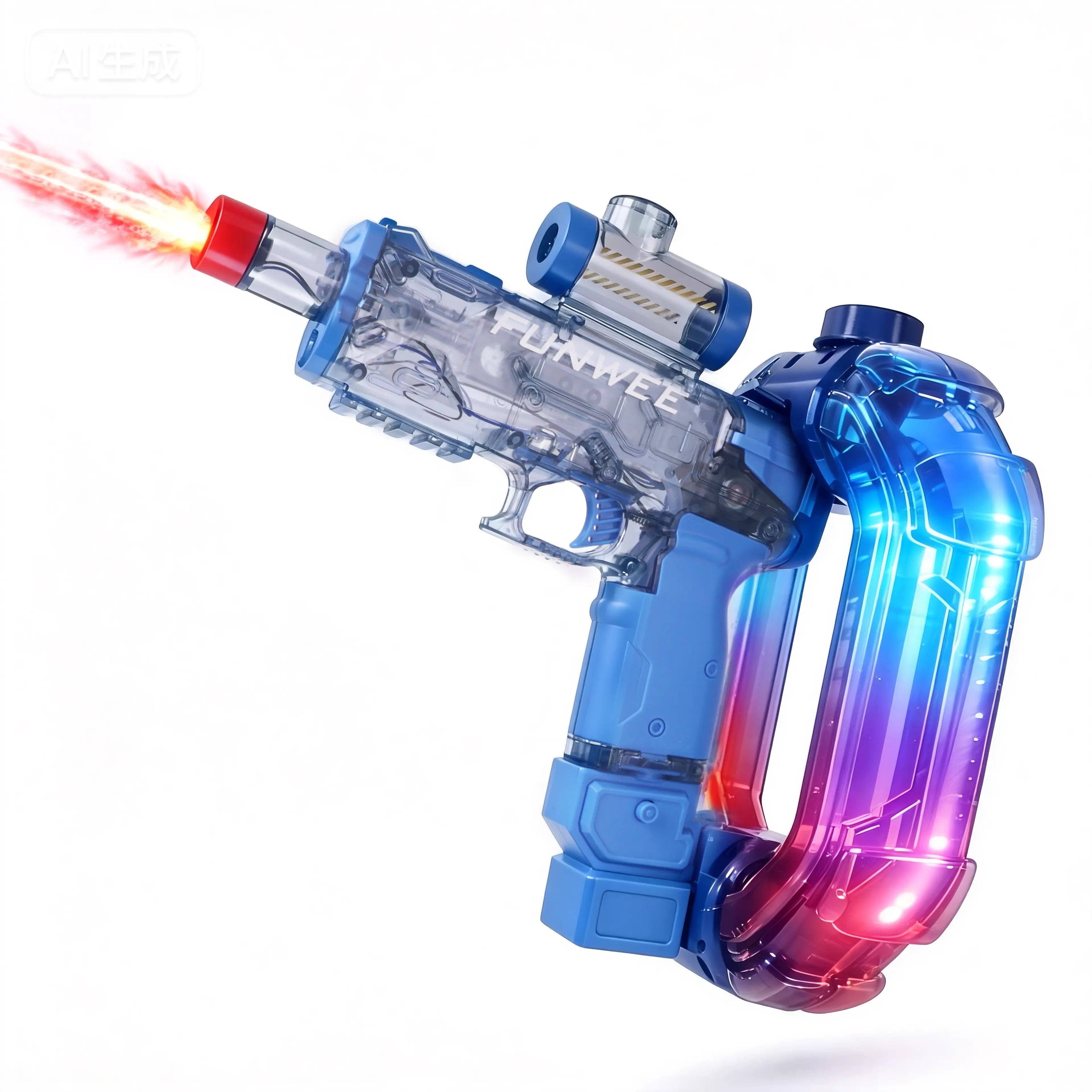 FUNWEE Ultimate Battle Powerful Electric Water Gun, Automatic Squirt Gun with Glowing Realistic Muzzle, 26Oz for Circle, 12Oz Standard, up to 19 Ft Range, Outdoor Summer Party Toys for Summer Tactical Multiplayer Team, Kids Outdoor Play
