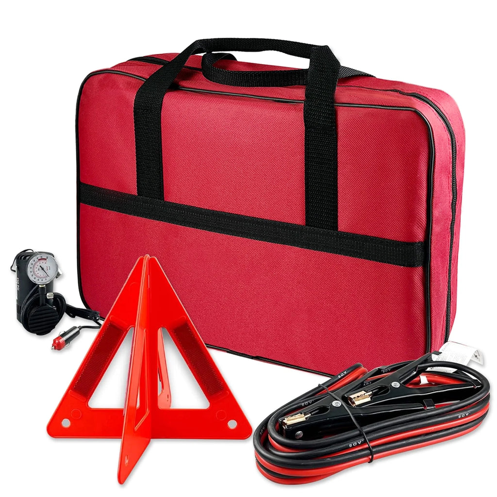90-Piece Car Emergency Kit, All-In-One Roadside Assistance Kit with Air Compressor, Jumper Cables