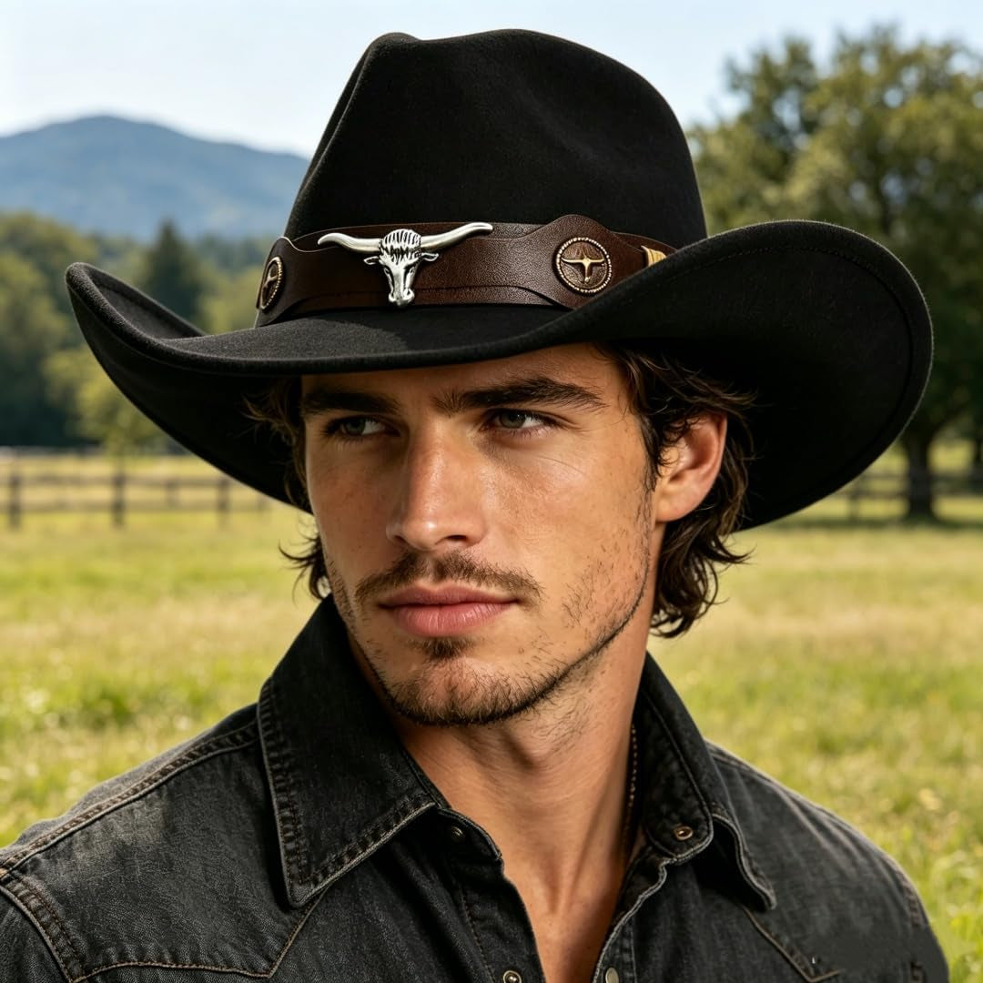 Felt Western Cowboy Hat Men Wide Brim Cowboy Cowgirl Hat Women Fedora Hat Vintage Trilby Hat Sombrero Panama Jazz Hat Belt