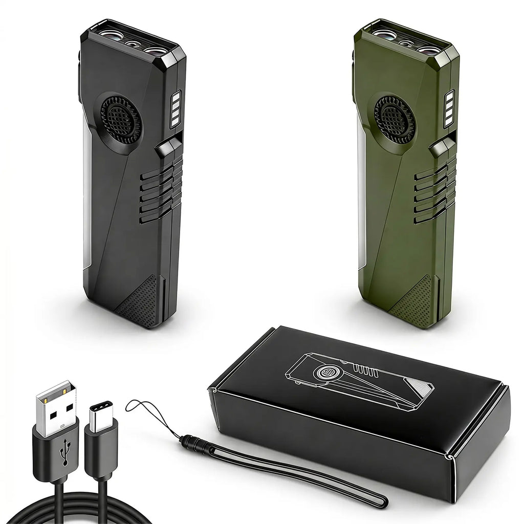 LETOUR Rechargeable EDC Flashlight 1200 Lumens, Ultra-Thin Pocket LED Light with Red Laser, UV Purple Light, RGB Side Lights, Magnetic Clip & Base, Multi-Functional Tactical