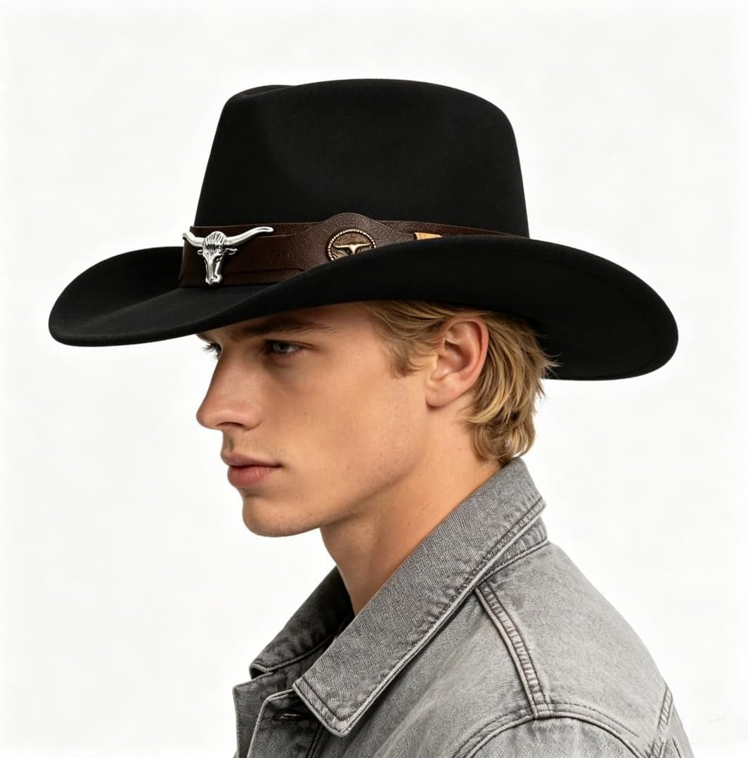 Felt Western Cowboy Hat Men Wide Brim Cowboy Cowgirl Hat Women Fedora Hat Vintage Trilby Hat Sombrero Panama Jazz Hat Belt
