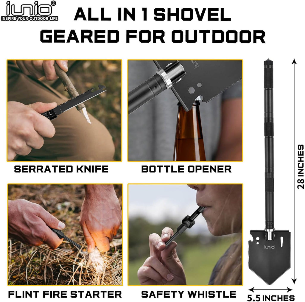 Camping Shovel,Shovel Folding, Portable, Multitool, Foldable Entrenching Tool, Collapsible Spade, for Backpacking, Trenching, Hiking, Survival, Car Emergency
