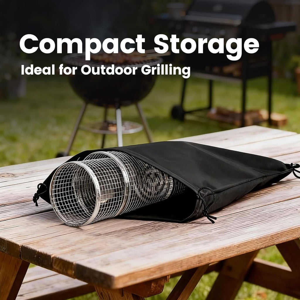 Rolling Grill Baskets, Stainless Steel BBQ Set for Vegetables Seafood Meat | Portable for Camping, Father’S Day Gift, Nestable & Space‑Saving, Even Heat Distribution, Easy to Clean, Men Gift