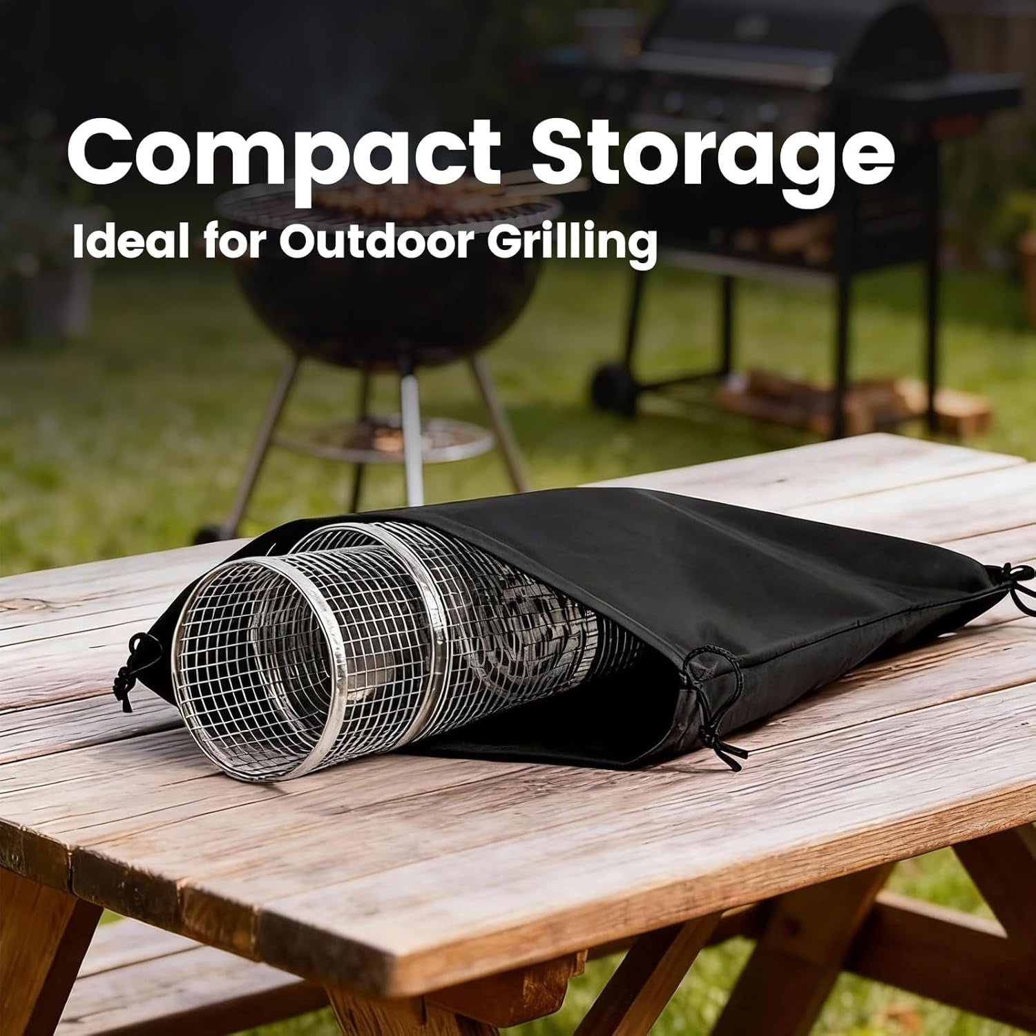 Rolling Grill Baskets, Stainless Steel BBQ Set for Vegetables Seafood Meat | Portable for Camping, Father’S Day Gift, Nestable & Space‑Saving, Even Heat Distribution, Easy to Clean, Men Gift