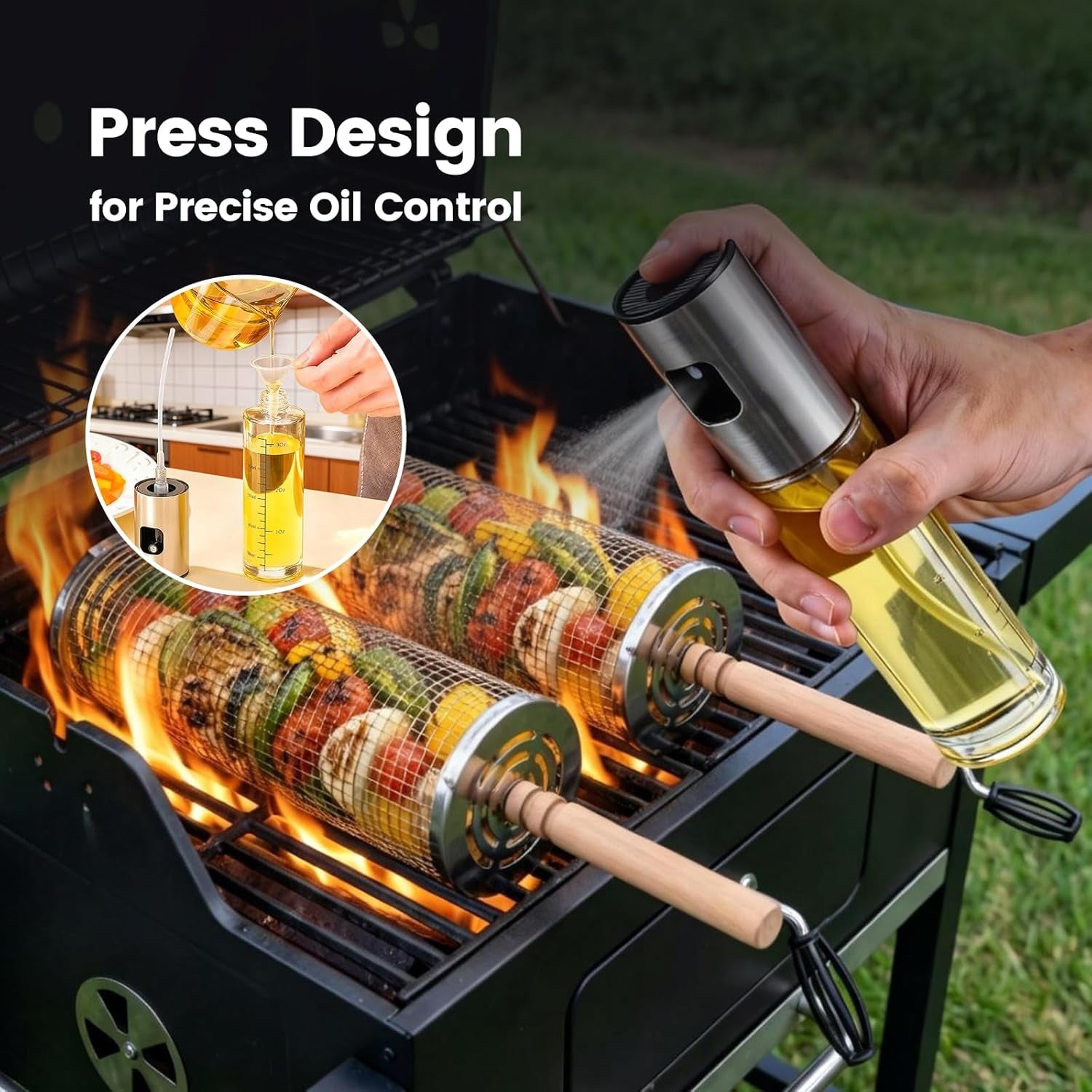 Rolling Grill Baskets, Stainless Steel BBQ Set for Vegetables Seafood Meat | Portable for Camping, Father’S Day Gift, Nestable & Space‑Saving, Even Heat Distribution, Easy to Clean, Men Gift