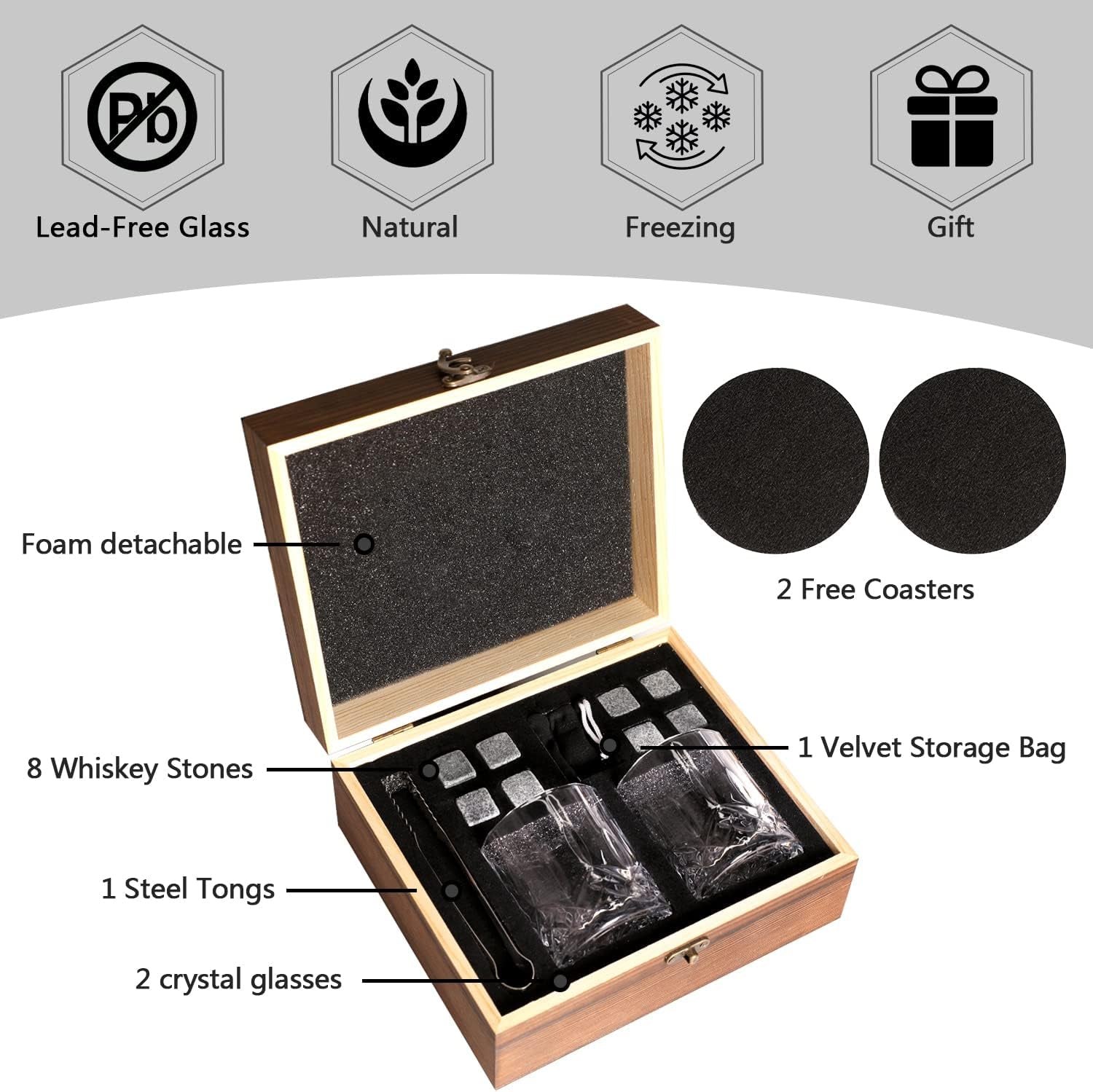 Whiskey Stones Gift Set for Men Dad Father’S Day Whiskey Glasses Set 2 Bourbon Glasses 8 Granite Chilling Rocks with Tongs Perfect for House Warming Anniversary Birthday for Men