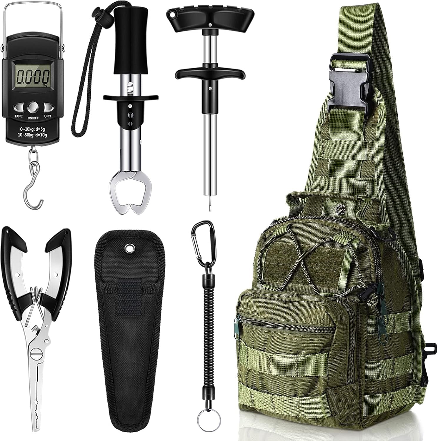 7 Pcs Fishing Backpack with Fishing Tool Kit Fish Gear Pliers Equipment Include Hook Remover Backpack Pliers Kit Scale Gripper Weigh Separator Fish Gifts for Men Women