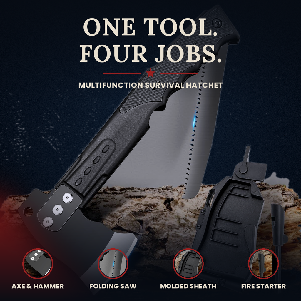 Multifunction Survival Hatchet, Axe, Hammer, Saw & Fire Starter