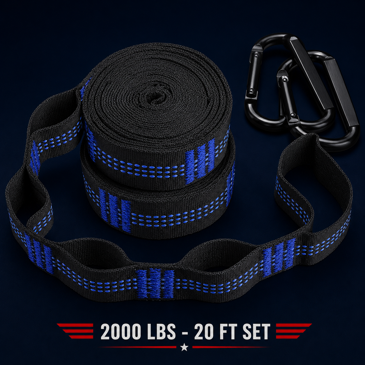 Heavy-Duty Hammock Tree Straps, 2000 lbs, 20 ft Set