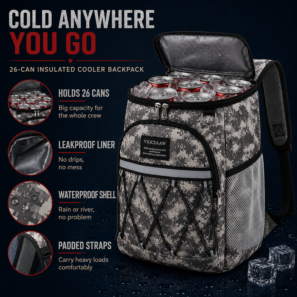26-Can Insulated Cooler Backpack, Leakproof & Waterproof