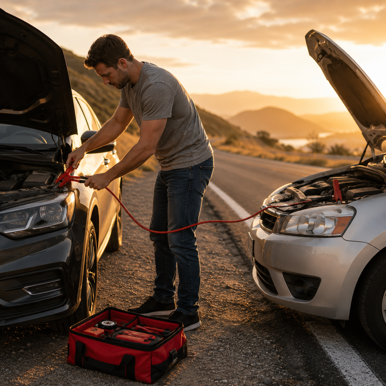 90-Piece Car Emergency Kit, Jumper Cables, Air Compressor & More