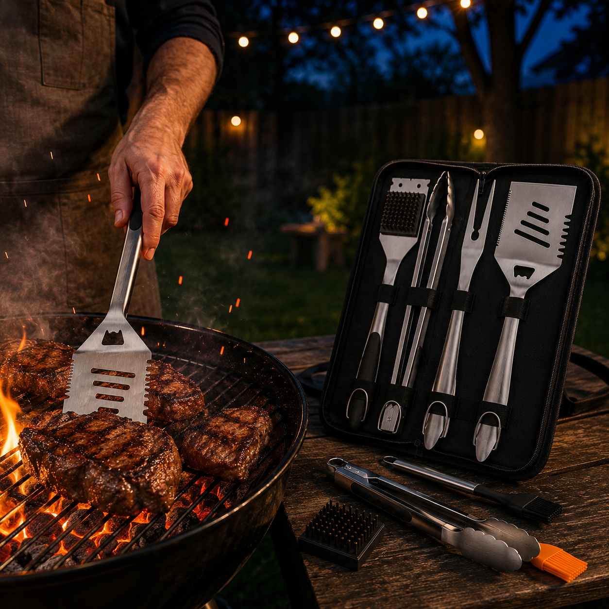 8-Piece Heavy-Duty Stainless Steel BBQ Grill Tool Set