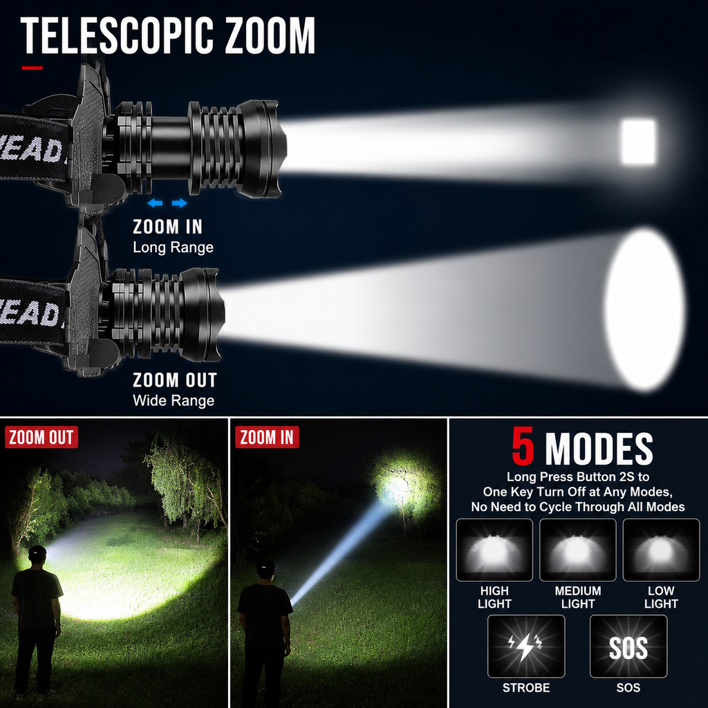 Hoxida 90,000-Lumen Rechargeable LED Headlamp