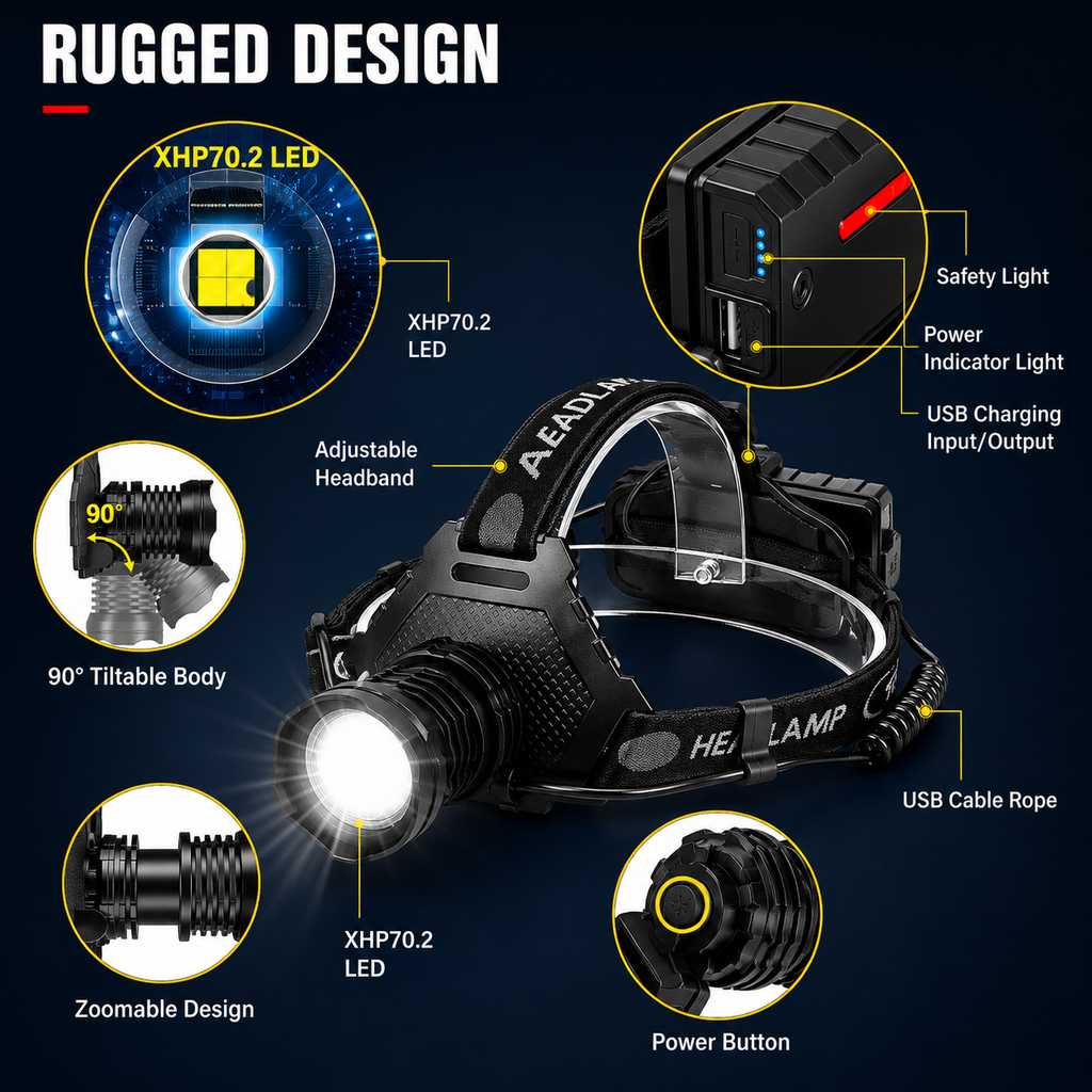 Hoxida 90,000-Lumen Rechargeable LED Headlamp