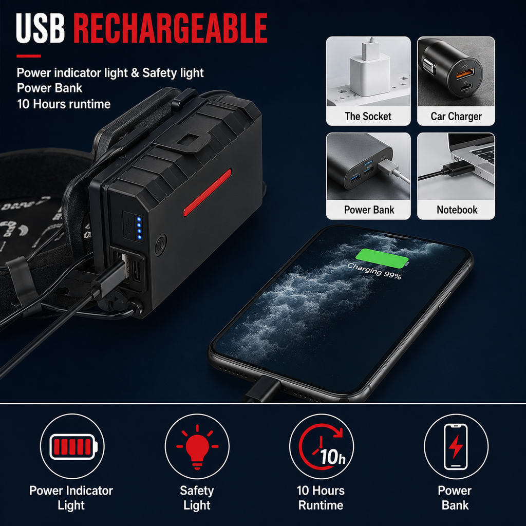 Hoxida 90,000-Lumen Rechargeable LED Headlamp