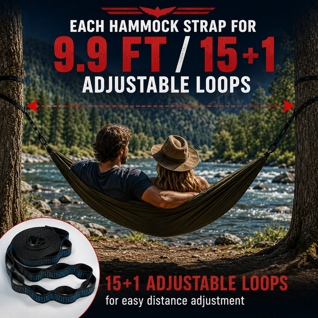 Heavy-Duty Hammock Tree Straps, 2000 lbs, 20 ft Set