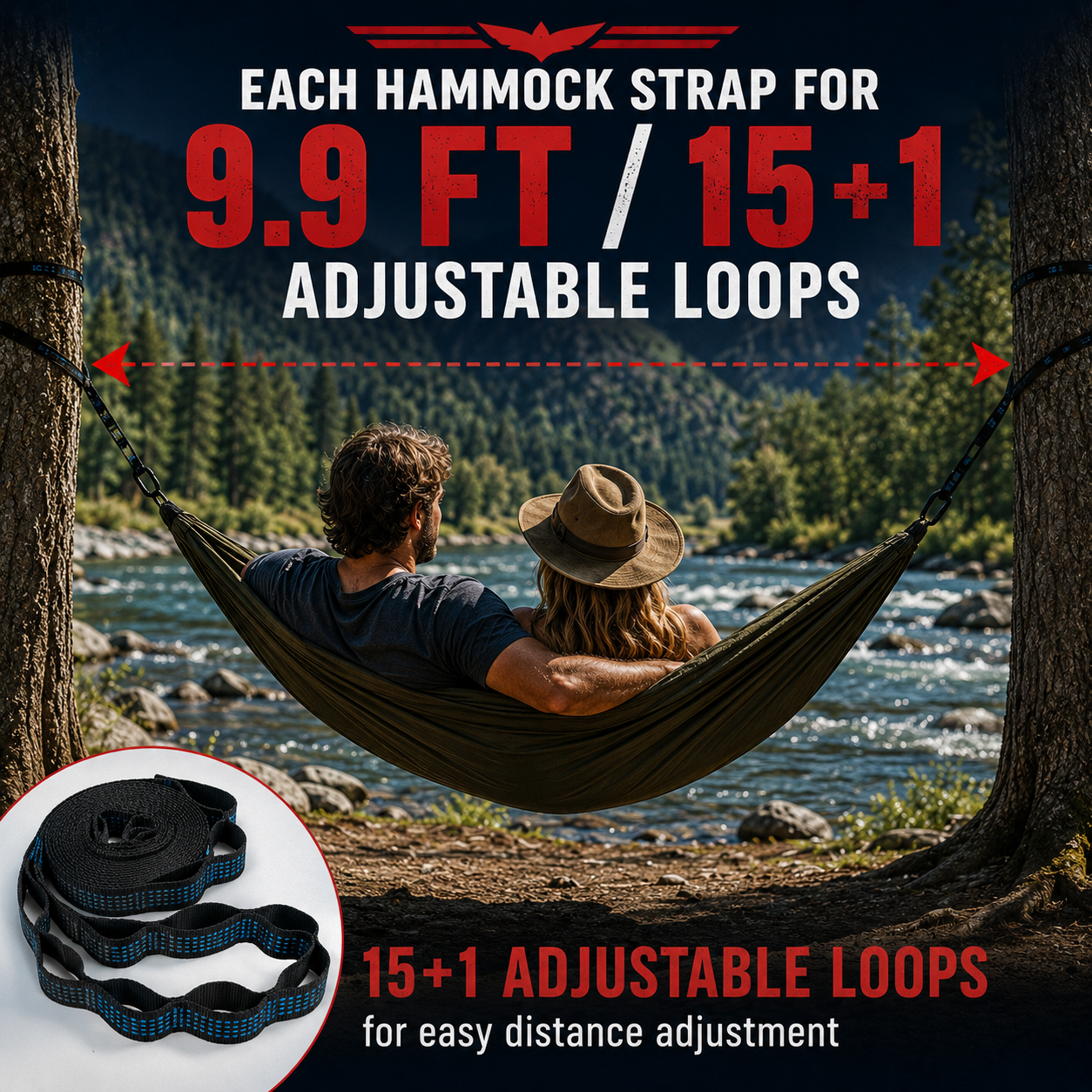 Heavy-Duty Hammock Tree Straps, 2000 lbs, 20 ft Set