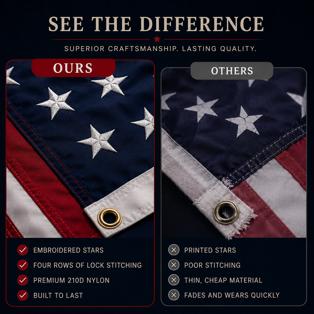 Heavy-Duty Embroidered American Flag 3x5 ft, Brass Grommets